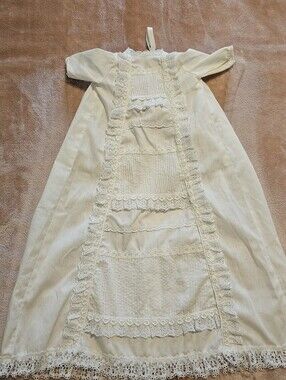 Antique Victorian Baby Christening Gown Dress White Cotton Pintuck Lace Baptism